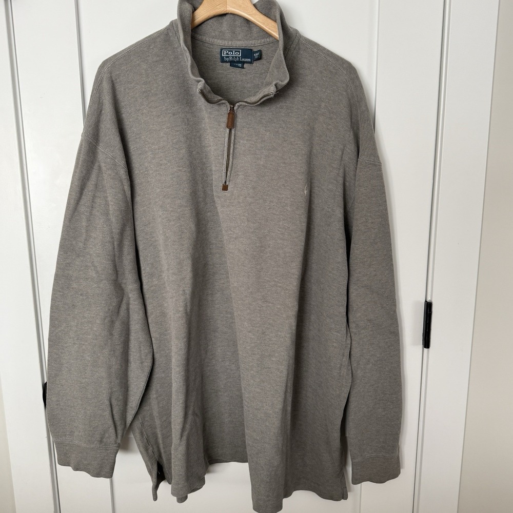 Polo Ralph Lauren Grey Quarter Zip 100 % Cotton Pullover 4XLT Mens White Pony